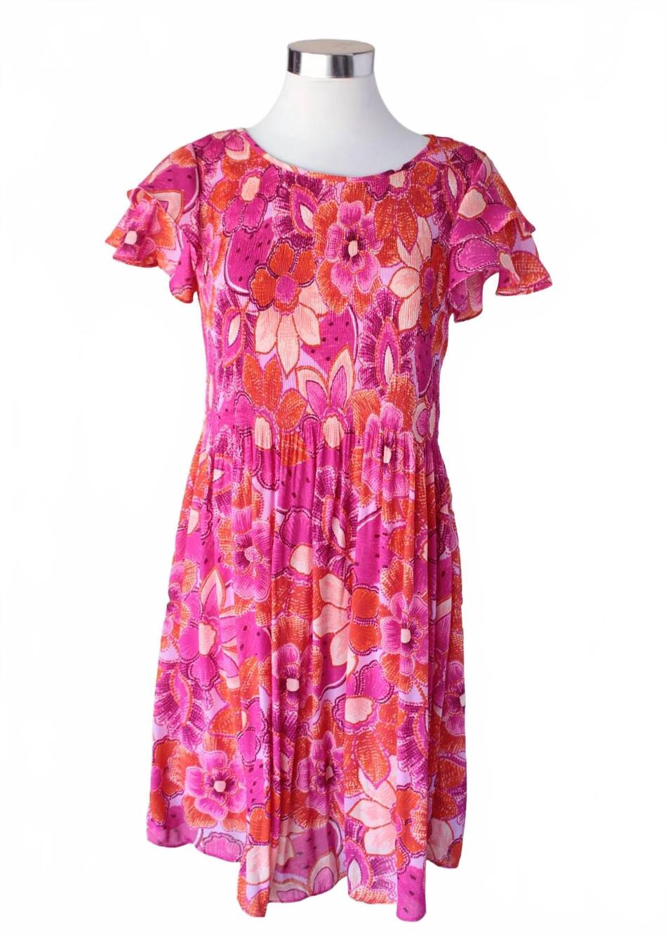NEW KEREN HART women's print crewneck dress in pink floral